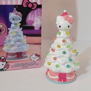 Hello Kitty Ceramic Christmas Tree Multi Color Lights Sanrio Holiday 6" New